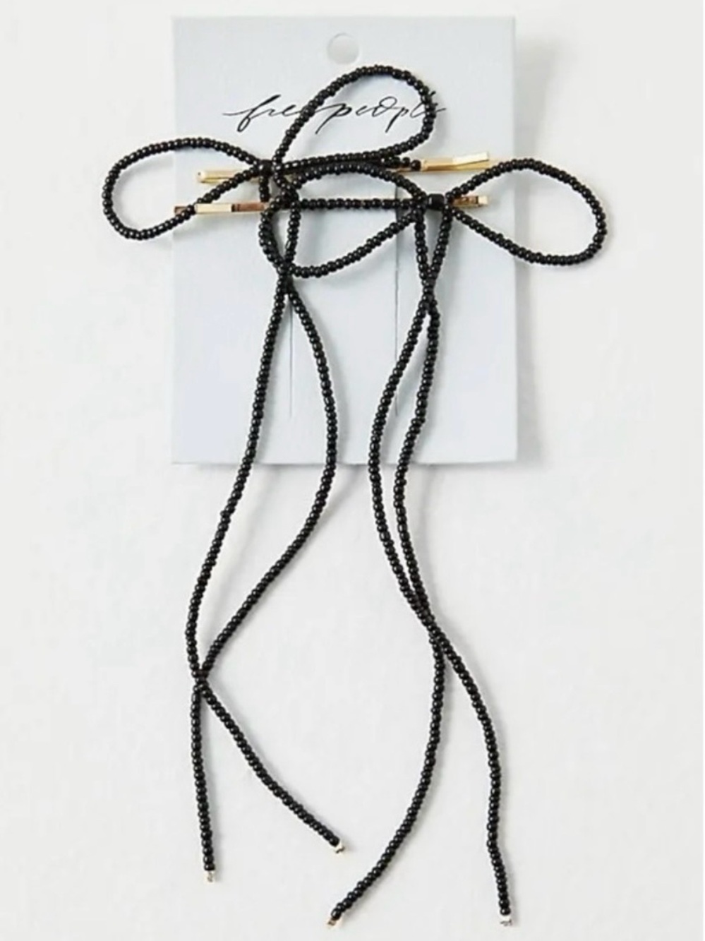 Free People Coquette Dainty Beaded Bow Bobby Pins in Black NWT Dangle